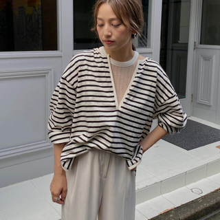 トゥデイフル(TODAYFUL)のwillfully  2way henley loose border tops(カットソー(長袖/七分))