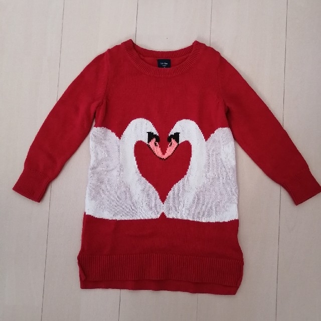 babyGAP(ベビーギャップ)のワンピース ニット セーター 100 白鳥 ハート キッズ/ベビー/マタニティのキッズ服女の子用(90cm~)(ワンピース)の商品写真