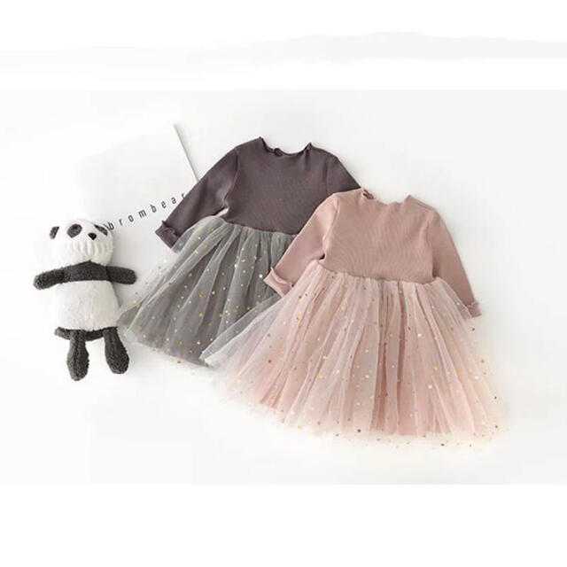 キッズ チュール ワンピース かわいい ピンク 長袖 100 お出かけ キッズ/ベビー/マタニティのキッズ服女の子用(90cm~)(ワンピース)の商品写真