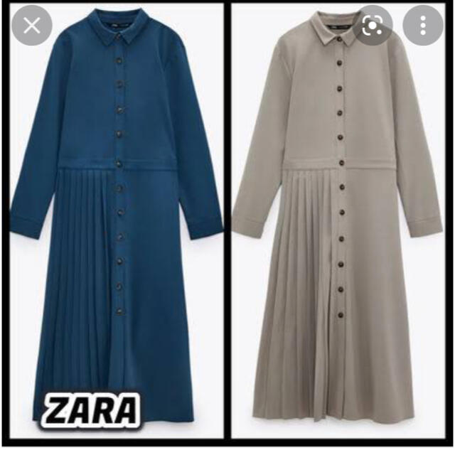 ZARA(ザラ)の未使用　ZARA プリーツ加工シャツワンピース レディースのワンピース(ロングワンピース/マキシワンピース)の商品写真