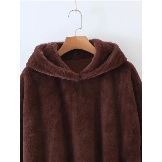 ZARA(ザラ)の🎃10月新作👻6574◆brown ブラウン ファー トレーナー パーカー レディースのトップス(トレーナー/スウェット)の商品写真