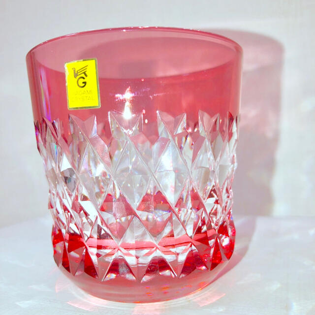 KAGAMI CRYSTAL 新品カガミクリスタル江戸切子ロックグラス赤ピンク