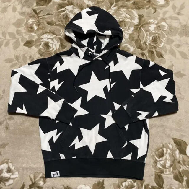 A BATHING APE(アベイシングエイプ)のAPE BAPE  STA ベイプスタ　パーカー　スウェット　M 黒　白 メンズのトップス(パーカー)の商品写真