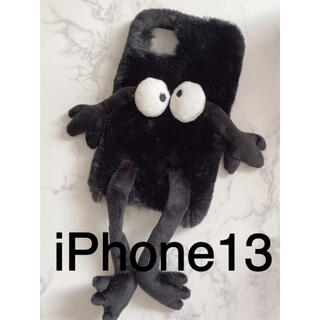 iPhone13ブラックファー黒かわいいアイフォンスマホケース新品(iPhoneケース)
