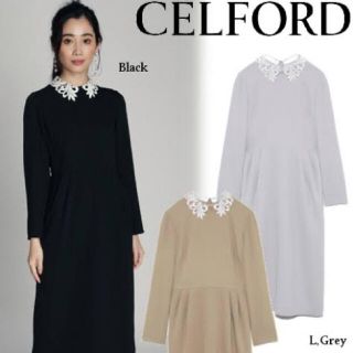 フレイアイディー(FRAY I.D)のCELFORD レース衿タックタイトワンピース (ひざ丈ワンピース)