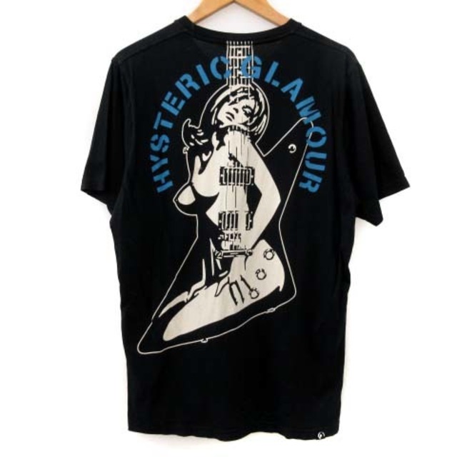 22cm着丈ヒステリックグラマー Tシャツ 半袖 ギターガール クルーネック 丸首 黒 L