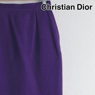 クリスチャンディオール(Christian Dior)のChristian Dior 膝丈 タイトスカート パープル 良品 ツイード M(ひざ丈スカート)