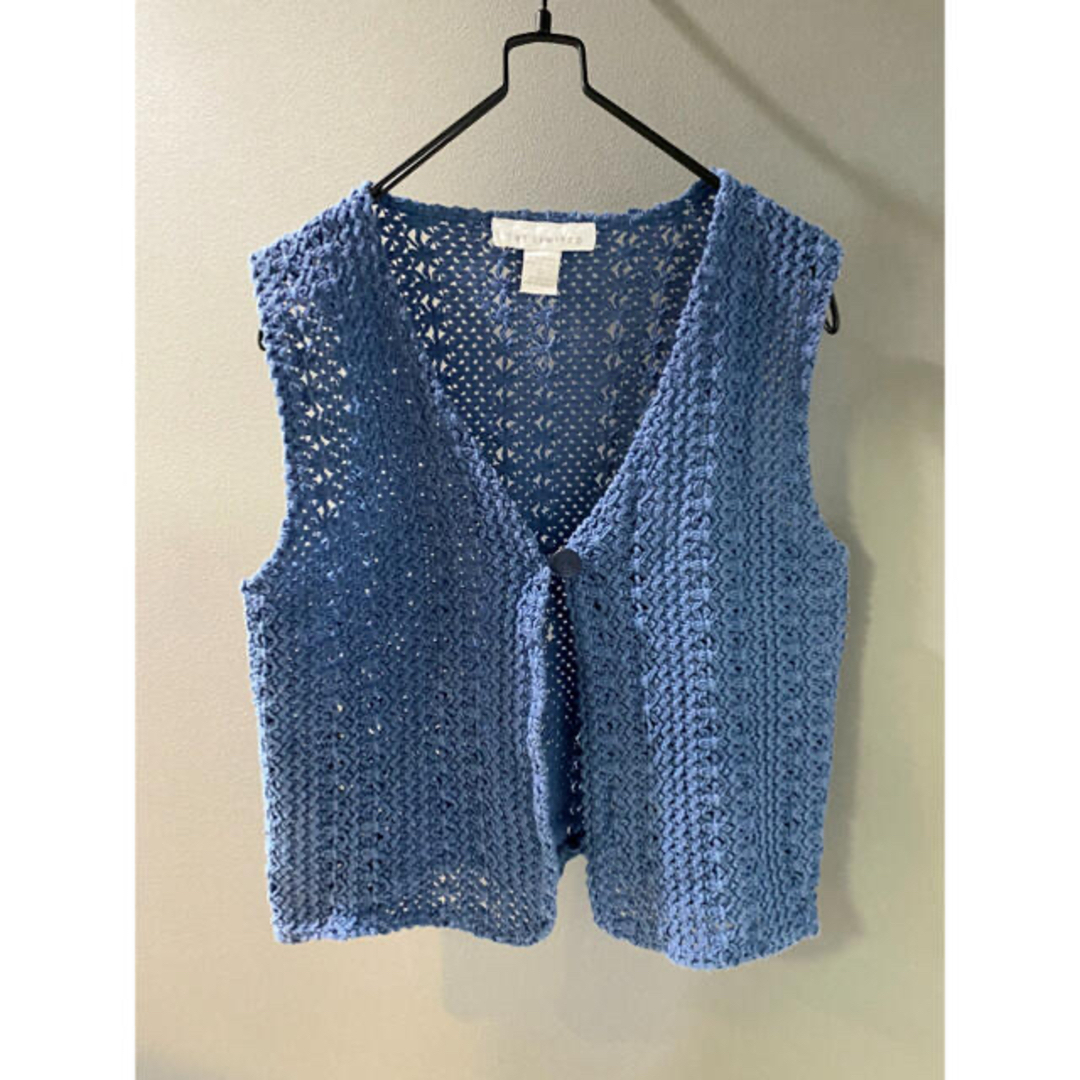 古着 ビンテージ 80s イタリア 鍵編み メッシュ ニット ベスト 花柄 古着 ビンテージ 80s イタリア 鍵編み メッシュ ニット ベスト 花柄