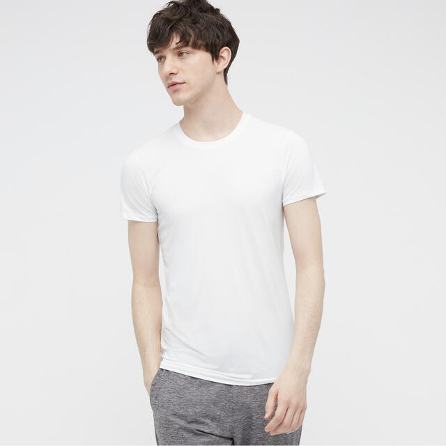 UNIQLO(ユニクロ)のエアリズムクルーネックTシャツ　白（半袖）Lサイズ メンズのトップス(Tシャツ/カットソー(半袖/袖なし))の商品写真