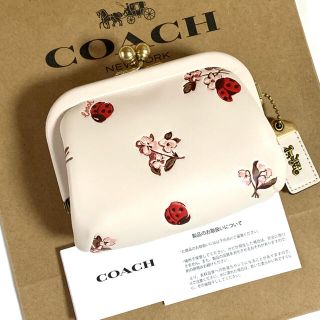 コーチ(COACH)の特価！ 可愛い♪ コーチ レディバグ フローラル レザー がま口 財布 新品本物(財布)