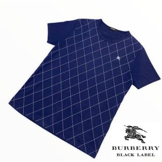 バーバリーブラックレーベル(BURBERRY BLACK LABEL)のバーバリーブラックレーベル　Tシャツ　アーガイル柄　刺繍ロゴ　ネイビー　Lサイズ(Tシャツ/カットソー(半袖/袖なし))