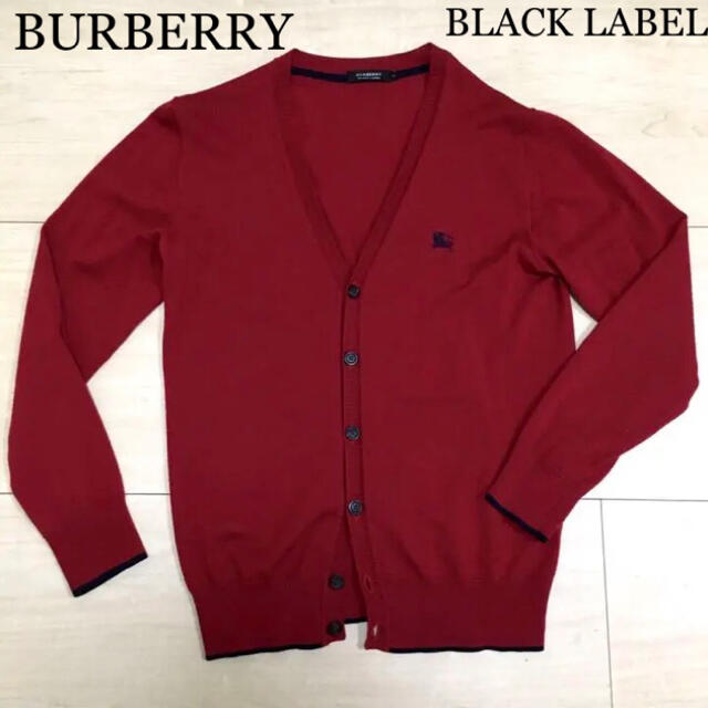 BURBERRY BLACK LABEL(バーバリーブラックレーベル)のBurberry バーバリー 秋冬カーディガン BLACK LABEL ロゴ 赤 メンズのトップス(カーディガン)の商品写真