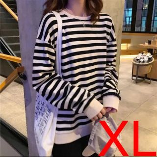 ザラ(ZARA)の黒×白 ボーダーロンT レディース オルチャン 韓国ファッション 韓国 XL 秋(トレーナー/スウェット)