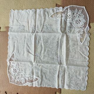 未使用　ハンカチ　レース　刺繍　結婚式　レースハンカチ　白(ハンカチ)