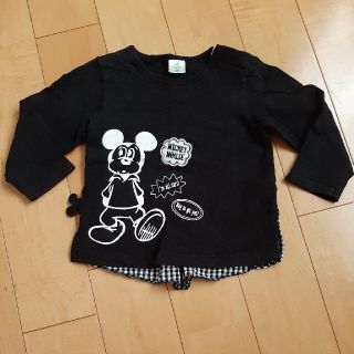 ディズニー(Disney)のミッキー　グーフィー　黒　ギンガムチェック　ロンT　薄手　90　ディズニー(Tシャツ/カットソー)