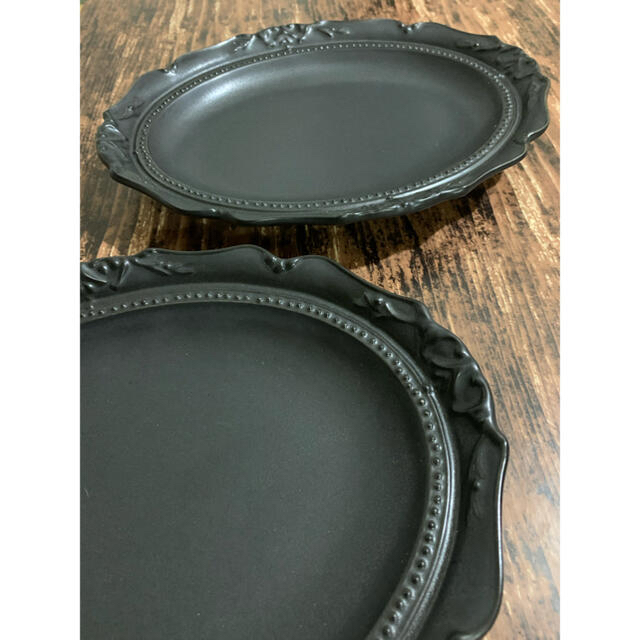 アンティーク風オーバル大皿 黒2枚 洋食器 美濃焼 オシャレ カフェ風スープカップ
