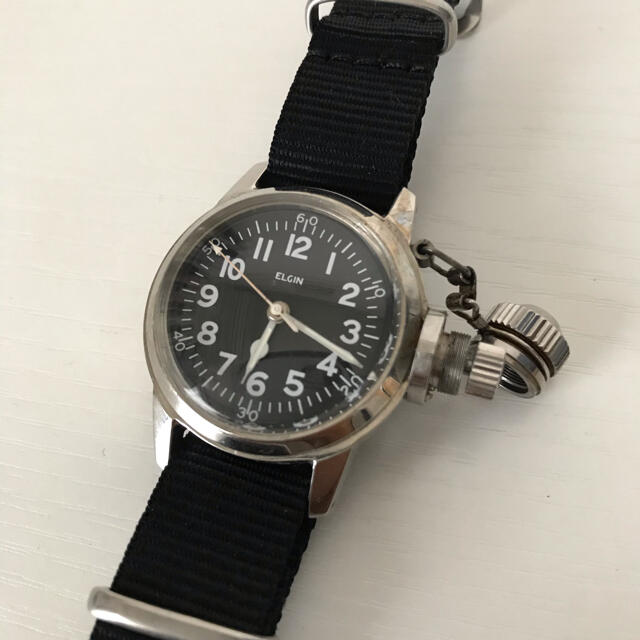 WW2 エルジン ELGIN ミリタリー USN 黒 軍 手巻き - 腕時計(アナログ)