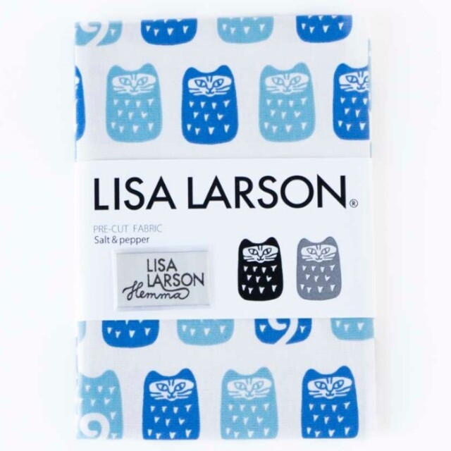 Lisa Larson(リサラーソン)のリサラーソン　ソルトペッパー　最新　生地　オックス　オフ白　ブルー　55×21 ハンドメイドの素材/材料(生地/糸)の商品写真