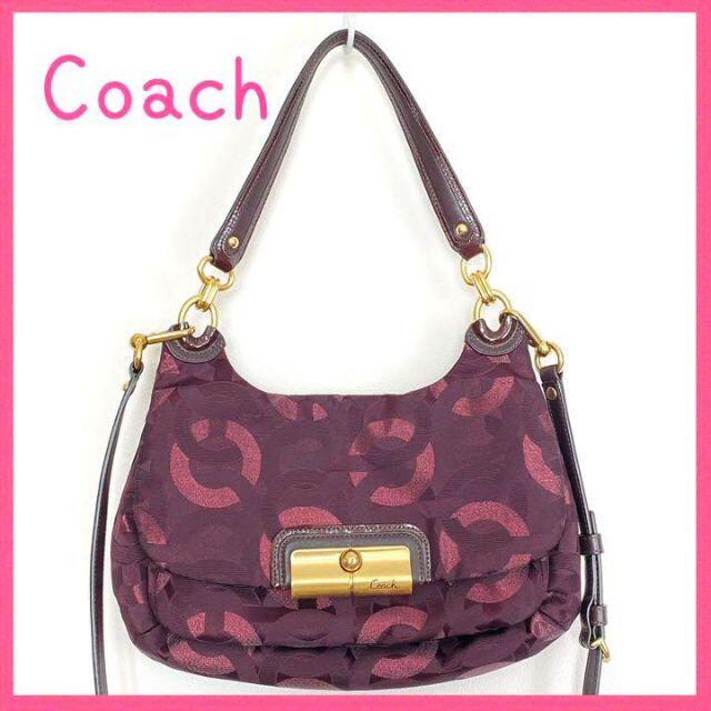 COACH コーチ シグネチャー オプアート ショルダーバッグ☆ボルドー