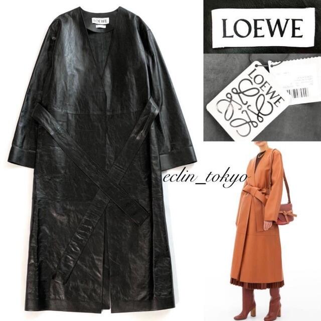 未使用タグ付 LOEWE ロエベ ノーカラー レザーコート E2844