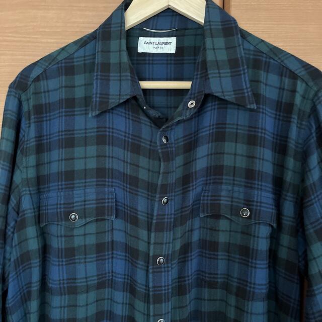 Saint Laurent(サンローラン)のsaint laurent ブリーチシャツ Sサイズ サンローラン グリーン メンズのトップス(シャツ)の商品写真
