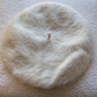 アンゴラベレー帽　ファーベレー　白ベレー帽(ハンチング/ベレー帽)