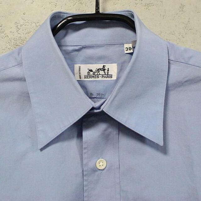 美品 エルメス メンズ セリエボタン 長袖シャツ 青 size39【55131