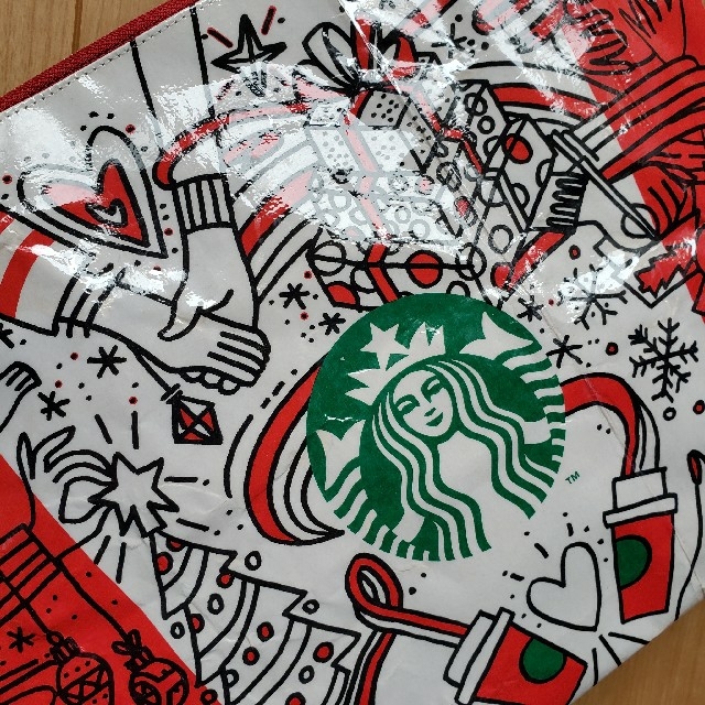 Starbucks Coffee(スターバックスコーヒー)のハンドメイド 紙袋リメイクポーチ スターバックスビッグポーチ ストラップ付スタバ ハンドメイドのファッション小物(ポーチ)の商品写真