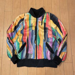 マルタンマルジェラ(Maison Martin Margiela)の70s ユーロ ビンテージ 総柄 マルチ柄 ルーズ 中綿 サテン ジャケット(ブルゾン)