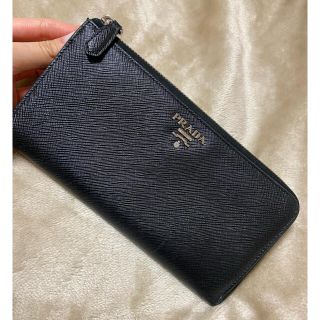 プラダ(PRADA)のPRADA  ブラック×ピンク　シルバー　本革　長財布　プラダ　財布(財布)