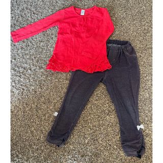 ザラキッズ(ZARA KIDS)の赤トップスZARA（98）デニムレギンス西松屋（95）上下セット(Tシャツ/カットソー)