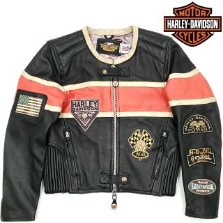 ハーレーダビッドソン(Harley Davidson)のワッペン多数◆HARLEY-DAVIDSON◆レザーライダースジャケットS(ライダースジャケット)