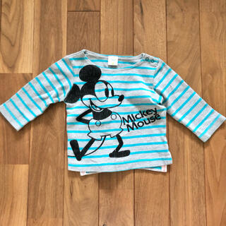 ディズニー(Disney)のミッキーマウス ボーダー ロンＴ 長袖トップス グレー×ブルー 80 男の子(Ｔシャツ)