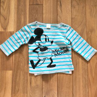 ディズニー(Disney)のミッキーマウス ボーダー ロンＴ 長袖トップス グレー×ブルー 80 男の子(Ｔシャツ)