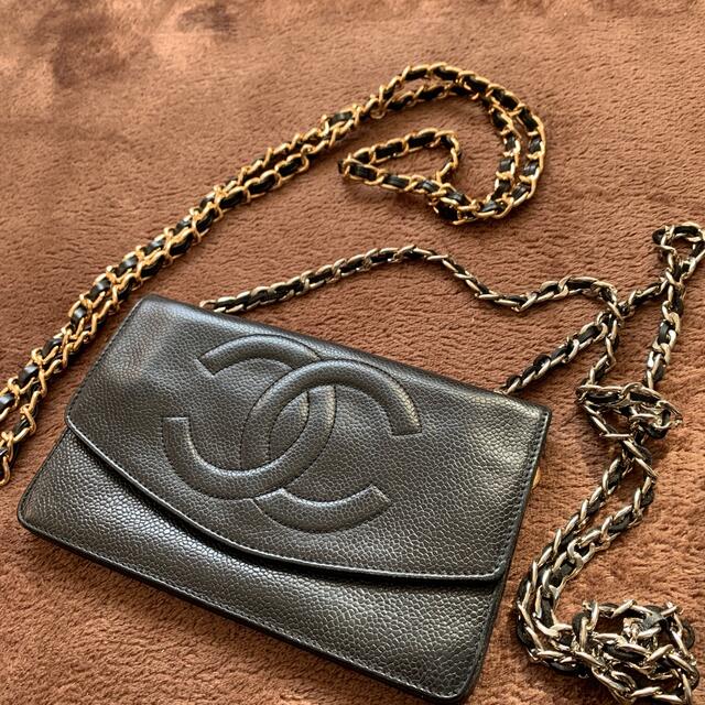 CHANEL チェーンウォレット★キャビアスキン　財布　ヴィンテージ　コイン