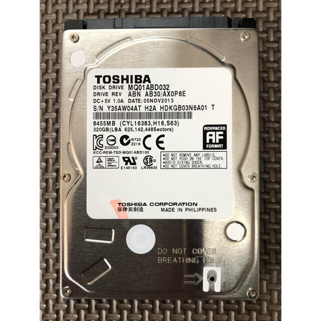 東芝(トウシバ)の東芝 2.5インチ HDD 320GB スマホ/家電/カメラのPC/タブレット(PCパーツ)の商品写真