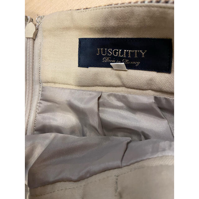 JUSGLITTY(ジャスグリッティー)の未使用ジャスグリッティー　リボンフリル　グレンチェック膝丈スカート　タイト レディースのスカート(ひざ丈スカート)の商品写真