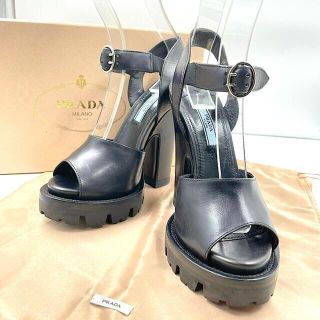 プラダ(PRADA)の【美品】プラダ プラットファーム 厚底 レザー サンダル ハイヒール 36(ハイヒール/パンプス)