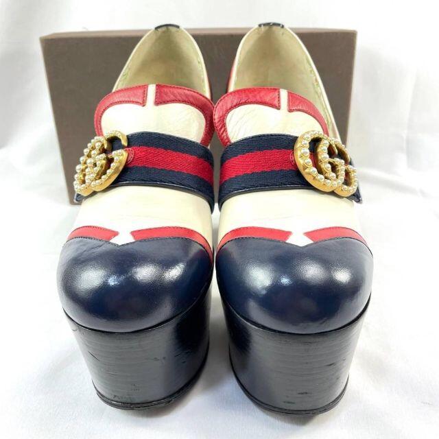 Gucci(グッチ)の【良品】GUCCI マーモント ラインストーン プラットフォーム 厚底36ハーフ レディースの靴/シューズ(ハイヒール/パンプス)の商品写真