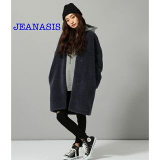 ジーナシス(JEANASIS)のJEANASIS ノーカラーファーコート　グレーネイビー　size Free(ロングコート)