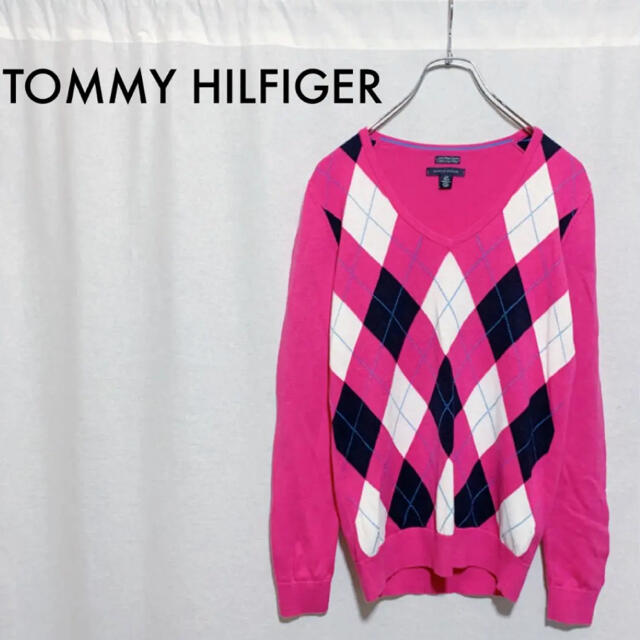 TOMMY HILFIGER(トミーヒルフィガー)の【極美品】TOMMY HILFIGER ダイヤチェックニット レディース S レディースのトップス(ニット/セーター)の商品写真