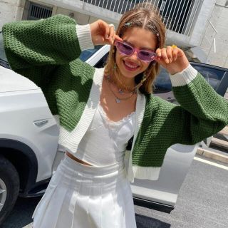 エイチアンドエム(H&M)のSHEIN グリーンカーディガン (カーディガン)