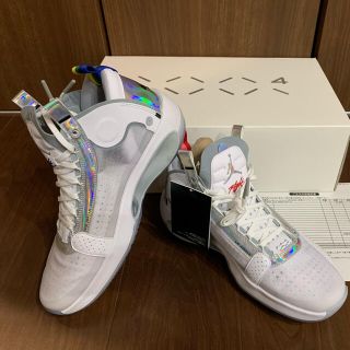 ナイキ(NIKE)のナイキ エアジョーダン34 PF ホワイト/メタリック シルバー-ホワイト(スニーカー)