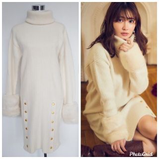 her lip to　Fur-Trimmed Turtleneck Dress(ひざ丈ワンピース)