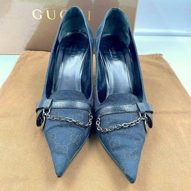 Gucci(グッチ)の【良品】グッチ GGキャンパス柄 チャーム ポインテッドトゥパンプス 36ハーフ レディースの靴/シューズ(ハイヒール/パンプス)の商品写真