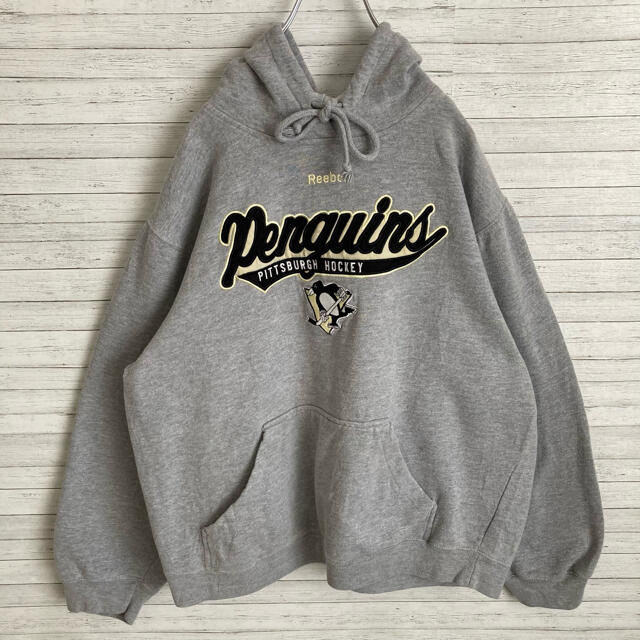 激レア】リーボック NHL☆ビック刺繍ロゴ XL ゆるだぼ パーカー グレー