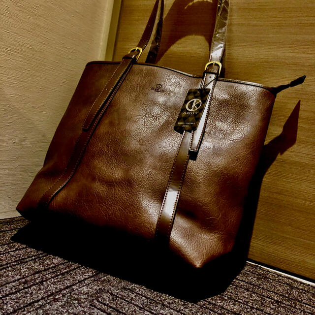 新品高級革】定価12000円程 茶革 トートバッグ-