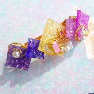 ハンドメイドバレッタ　カラフルキラキラシェル(ヘアアクセサリー)