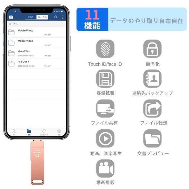 usbメモリ128GB  iPhone フラッシュドライブ 外付け パソコン対応 スマホ/家電/カメラのPC/タブレット(PC周辺機器)の商品写真