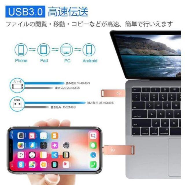 usbメモリ128GB  iPhone フラッシュドライブ 外付け パソコン対応 スマホ/家電/カメラのPC/タブレット(PC周辺機器)の商品写真